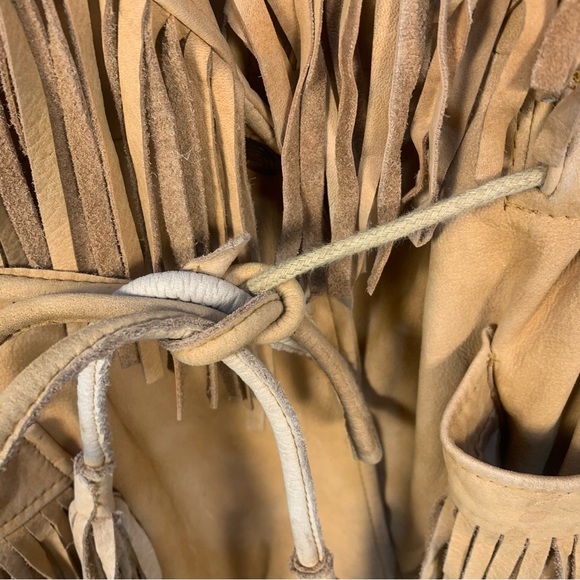 VTG LNR Soft Leather Western Tassel Fringe Waist Drawstring Jacket - Picture 7 of 16